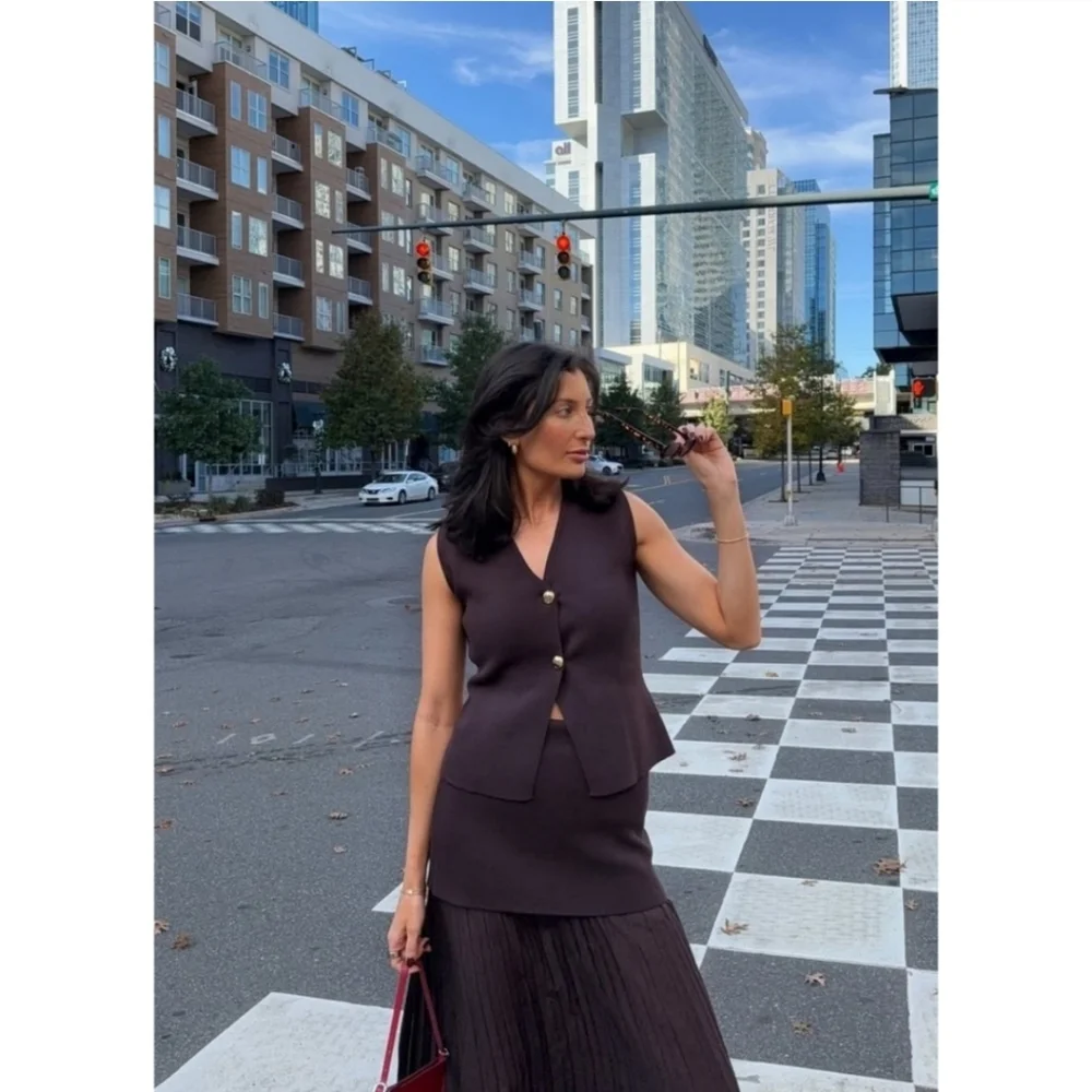 Zara Pleated Mixed Knit Skirt Size M